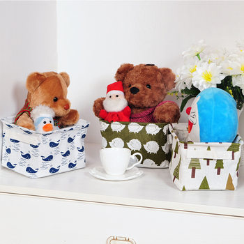 New Fresh Cotton and Linen Desktop Storage Box with Handle Cabinet Small Clothes Storage Basket Cosmetic Storage Basket