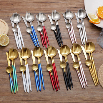 Factory 304 Stainless Steel Portugal Same Style Western Tableware Knife, Fork and Spoon Set Creative Colorful Nordic Tableware
