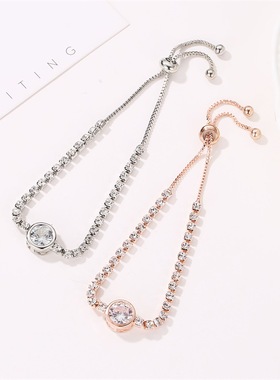 欧美时尚玫瑰金爱心锆石手链百搭级女合金镶钻女士手链手镯手饰