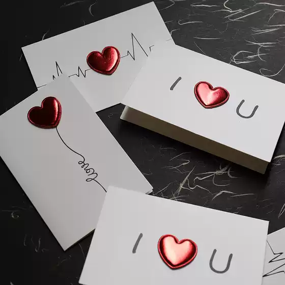 520 Valentine's Day Greeting Card DIY Leather Heart 3D Greeting Card I Love You Heartbeat Teacher's Day Thank You Card