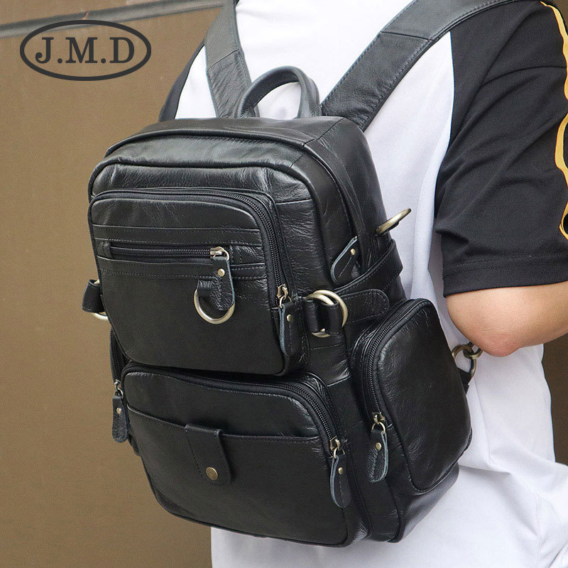 Ba lô da thật J.M.D đa năng đựng laptop 14 inch, đeo chéo và đeo vai — Màu đen, Màu nâu