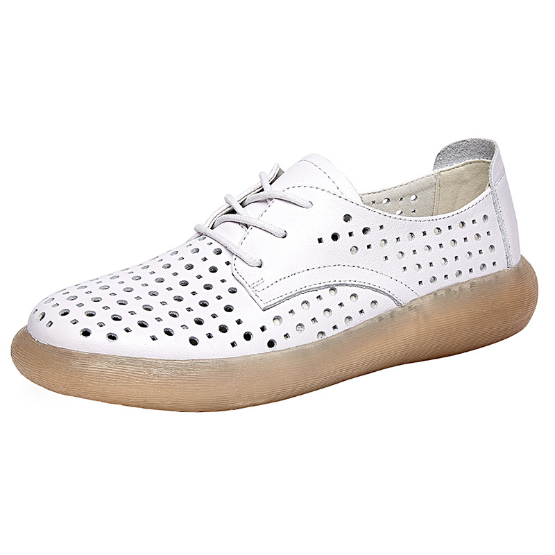 Giày Oxford Nữ Da Thật Đục Lỗ Thoáng Khí Chiều Cao Đế Khoảng 3cm Màu Đen, Trắng Kem