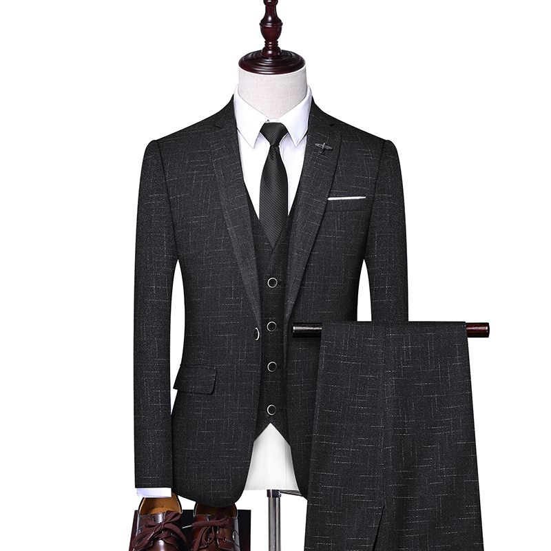 Bộ Vest Nam 3 Món Phong Cách Hàn Quốc Dáng Ôm Dự Tiệc Cưới Màu Xám, Xanh Navy