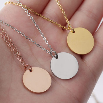 Cross-border mirror stainless steel disc pendant necklace DIY lettering round disc short necklace clavicle neck chain