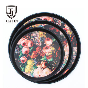 Hotel leather non-slip tray round plastic dining tea set tray KTV bar restaurant tray manufacturer