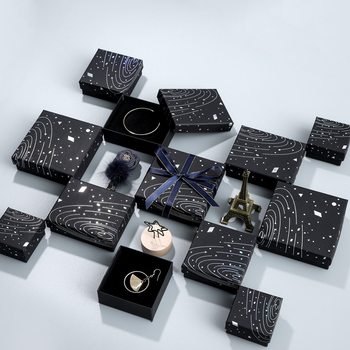 Factory direct hot silver star earrings badge bracelet necklace jewelry packaging box classical black jewelry gift box
