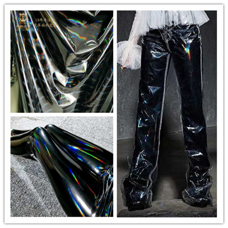 Four-sided mirror PU leather color mirror fun conjoined leather fabric laser patent leather stage tight fashion leather