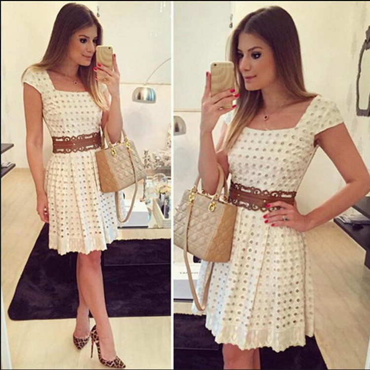 Lace Hollow Out Dress Slim Fit Sweet Style Short Sleeve Perfect for Casual Occasions Ready to Ship