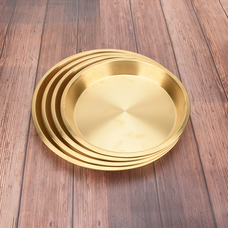 Multi-specification Copper Plate Brass Household Plate Fruit Tribute Plate Thickened Flat Bottom Flat Plate Round Tray 24-45cm