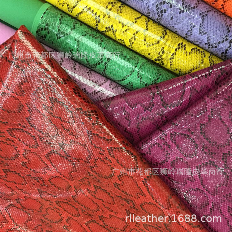 Fluorescent color snake pattern snake pattern special material fabric Electronic Packaging leather handicraft packaging leather fabric in stock