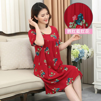 Short-sleeved Cotton Silk Nightgown Women's Summer Middle-aged and Elderly Cotton Silk Nightgown Pregnant Women's Cotton Silk Plus-sized Artificial Cotton Dress