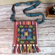 Yunnan Ethnic Style Embroidered Bag Tassel Eight-Bead Bag Embroidered Linen Shoulder Crossbody Bag Men and Women Bag Street Stal