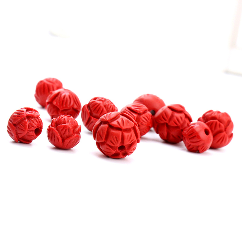 普通大中小号朱砂莲花莲芯手链吊坠配饰穿孔朱砂珠 DIY配饰件批发