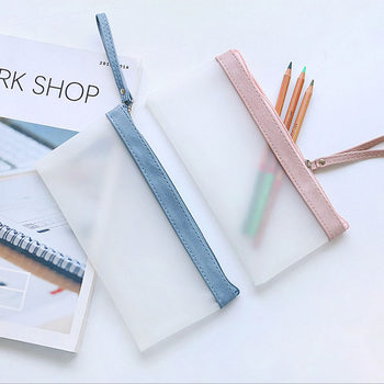 Manufacturer Translucent Frosted Zipper Pencil Bag Large Capacity Girls' Exam Special Bag Stationery Pencil Bag Factory Wholesale