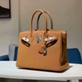 Litchi Pattern Platinum Bag Brown -30