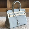 Litchi Pattern Platinum Bag Linen Blue -30