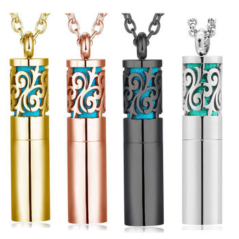 Stainless steel aromatherapy perfume bottle sweater chain titanium steel cylindrical can store perfume essential oil fragrance necklace cross border