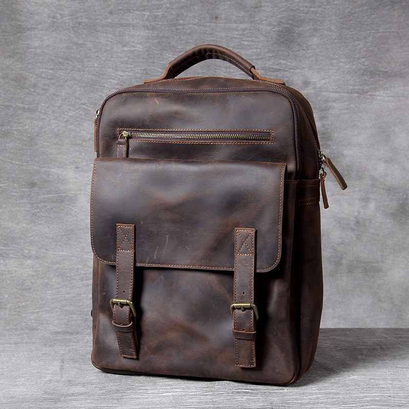 Balo Da Bò Sáp Thủ Công Vintage, Balo Da Du Lịch Nam Nữ Thời Trang