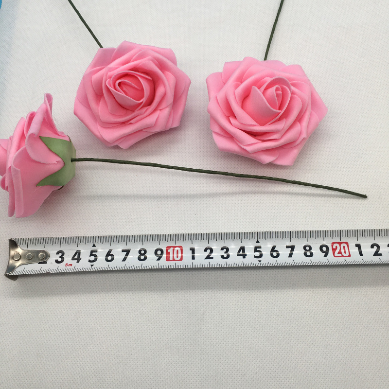 工厂现货仿真8cm带杆PE玫瑰花 泡沫花头手捧花婚庆喜糖盒配件