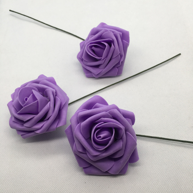 工厂现货仿真8cm带杆PE玫瑰花 泡沫花头手捧花婚庆喜糖盒配件