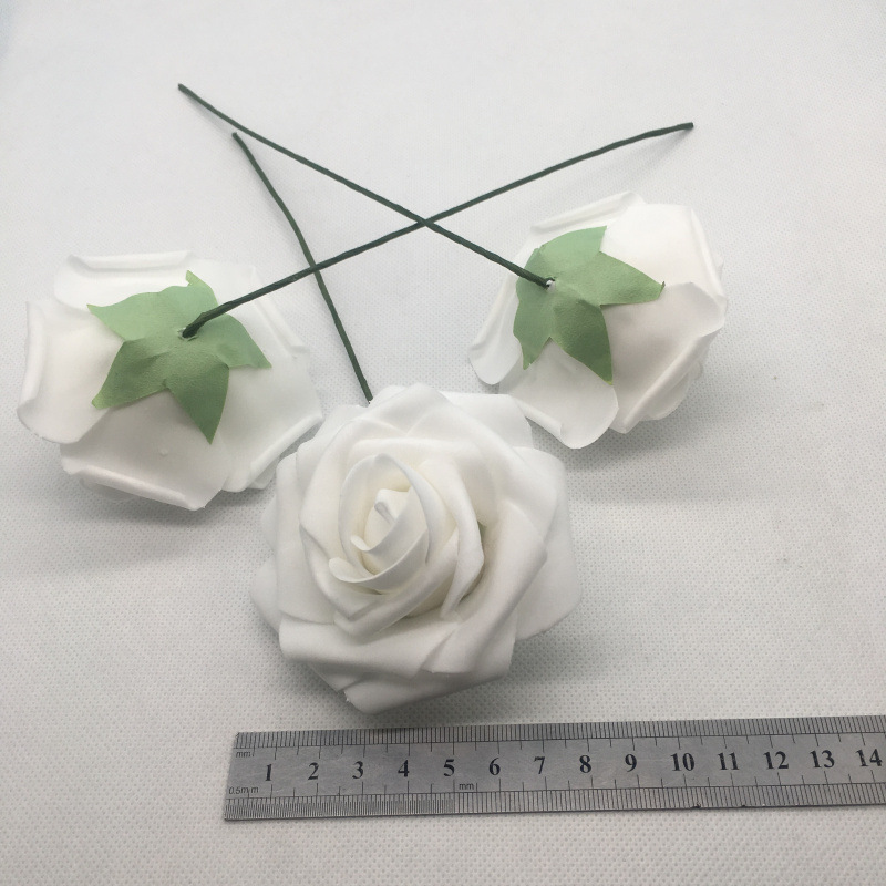 工厂现货仿真8cm带杆PE玫瑰花 泡沫花头手捧花婚庆喜糖盒配件
