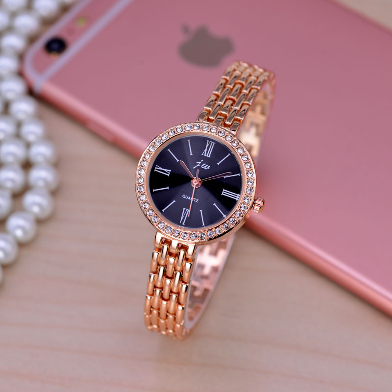 电视同款女表韩版时尚罗马条钉女士腕表玫瑰金色学生环钻手链表