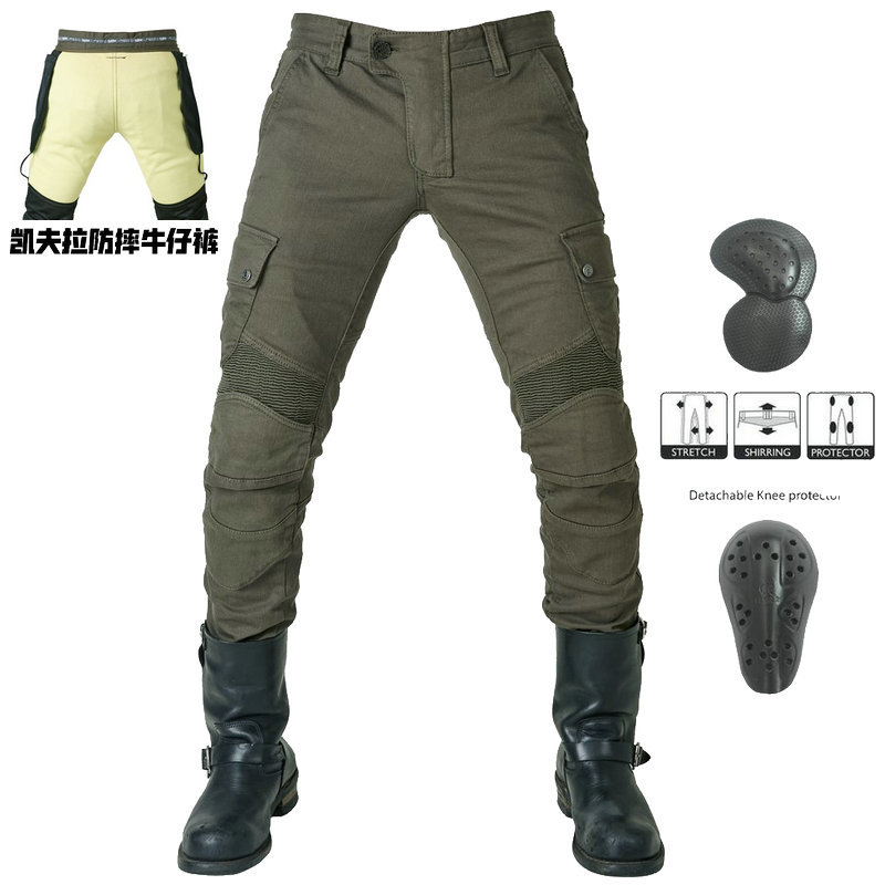 กางเกงยีนส์ขี่มอเตอร์ไซค์ Kevlar ขายส่งข้ามพรมแดน สำหรับผู้ชายและผู้หญิง กางเกงนักบิดยืดหยุ่นสูง กางเกงแข่งขัน