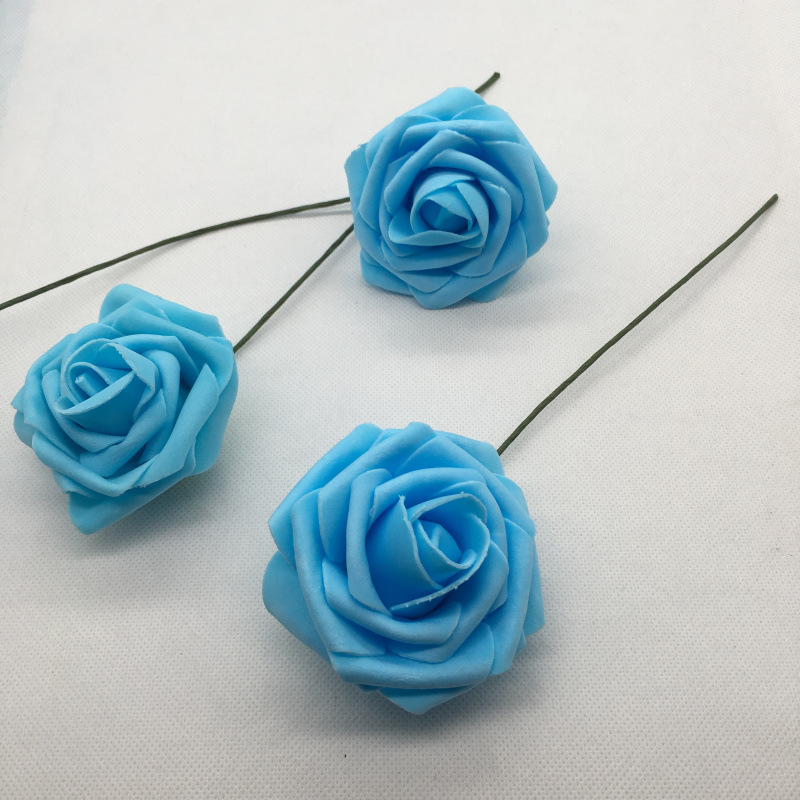 工厂现货仿真8cm带杆PE玫瑰花 泡沫花头手捧花婚庆喜糖盒配件