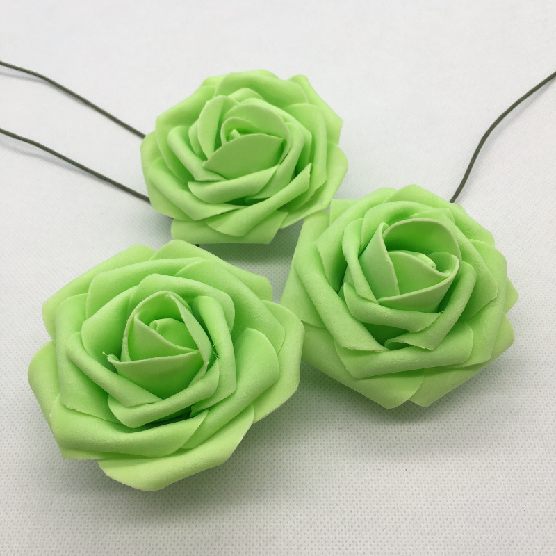 工厂现货仿真8cm带杆PE玫瑰花 泡沫花头手捧花婚庆喜糖盒配件