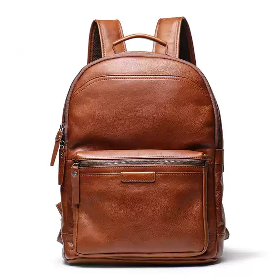Luojia Vintage Top-Grain Leather Laptop Backpack Travel Bag Retro Genuine Leather Rucksack