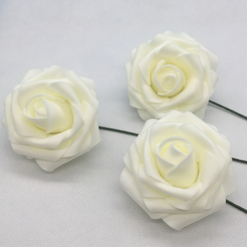 工厂现货仿真8cm带杆PE玫瑰花 泡沫花头手捧花婚庆喜糖盒配件