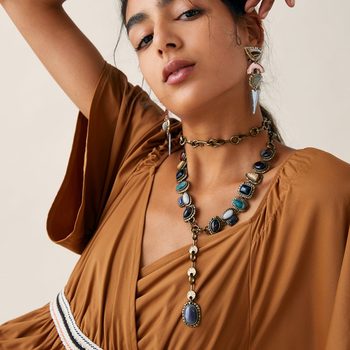 Amazon Cross-selling New European and American Style ZA Same Style Retro Metal Gem-inlaid Necklace Long Sweater Chain