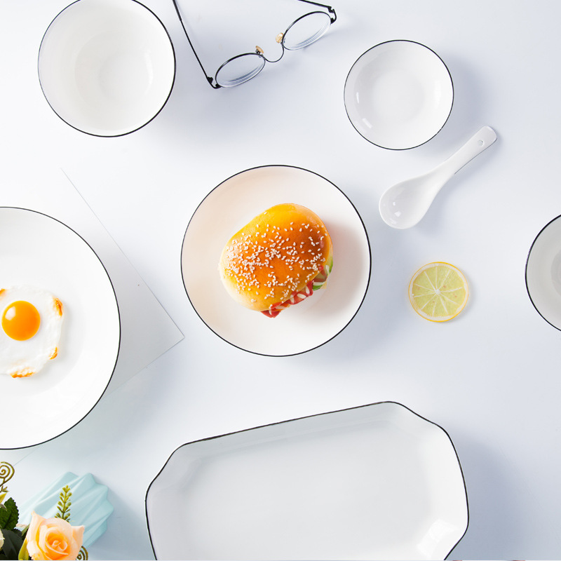 Ceramic Tableware Set European Style Simple Bowls, Chopsticks, Plates Hotel Home Use Bowl and Plate Set DIY Combination Bowl and Plate Gift