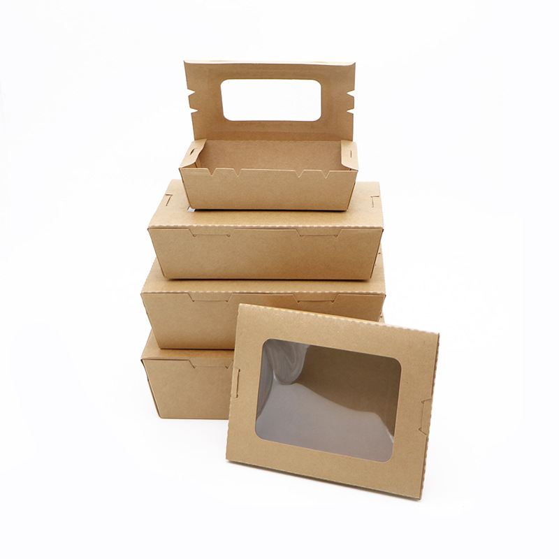 Factory supply disposable lunch box Kraft paper single window salad box takeaway packing box fruit fishing box