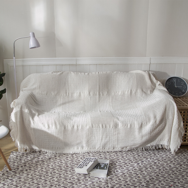 Scandinavian Simple Cotton Mesh Knitted Thread Blanket Sofa Blanket Nap Sofa Cover Blanket Double-Sided Travel Blanket