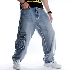 Baggy Multi-Pocket Jeans for Men, Loose Fit, Plus Size, Hip Hop Streetwear Skateboard Pants