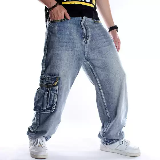 Baggy Multi-Pocket Jeans for Men, Loose Fit, Plus Size, Hip Hop Streetwear Skateboard Pants