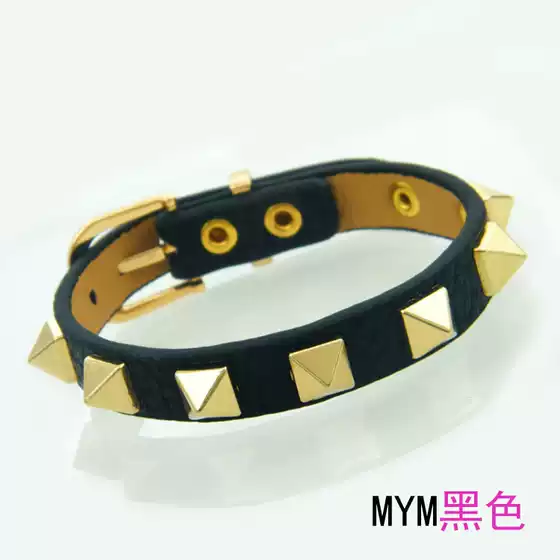 [56] rivet shape street punk style bracelet litchi pattern alloy PU belt bracelet fashion trendy jewelry