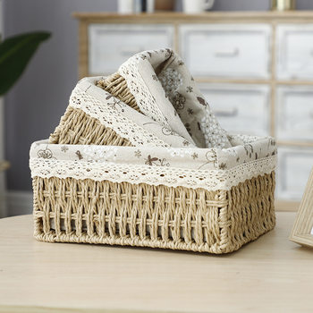 Wholesale cross-border Amazon Tume Dirty Clothes Basket Straw Storage Basket Desktop Snack Storage Box Rattan Storage Basket