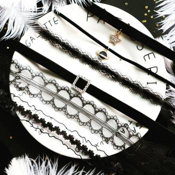 Fashion high-end jewelry black lace star pendant collar CHOKER neck chain short clavicle chain necklace women