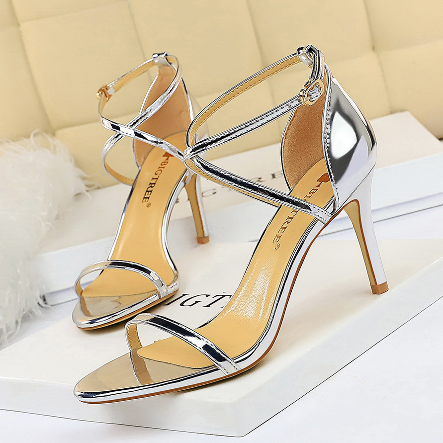 Giày sandal cao gót nữ mũi hở quai ngang kim loại phong cách quyến rũ — 126-8 Bạc 11CM, 126-8 Sâm panh 11CM, 126-8 đen 11CM, 126-8 Đồng 11CM