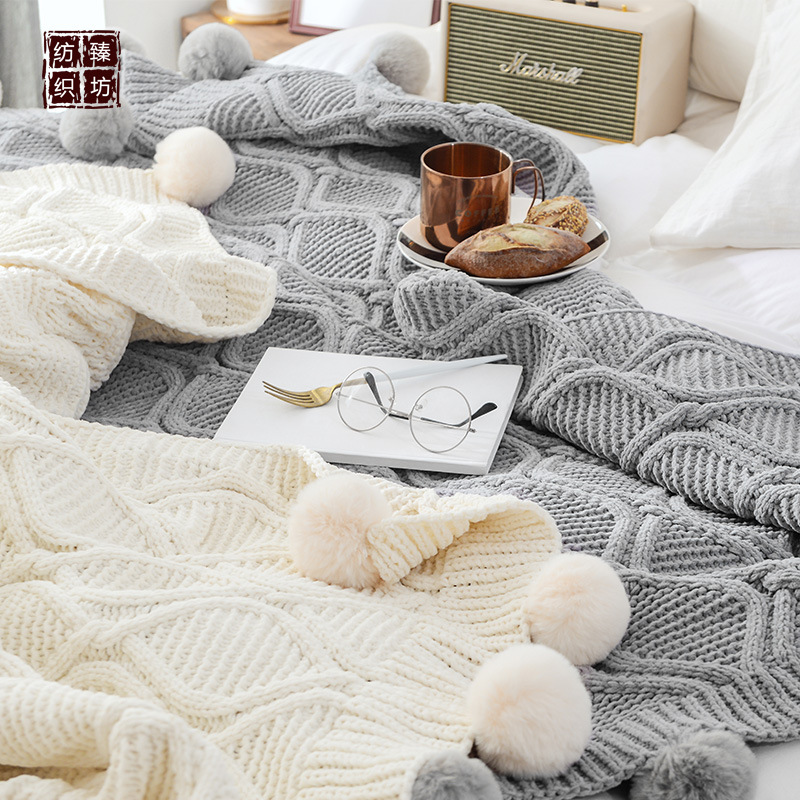 Chenille Knitted Ball Blanket Sofa Towel Beauty Salon Summer Blanket Scandinavian Decorative Blanket Air Conditioning Leisure Blanket