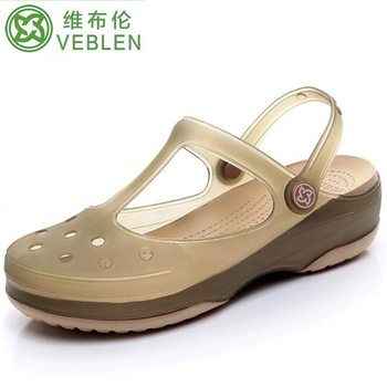 New Veblen VEBLEN Hole Shoes Women's Jelly Slippers Flat Heel Platform Beach Shoes Outer Wear Seaside Sandals Summer