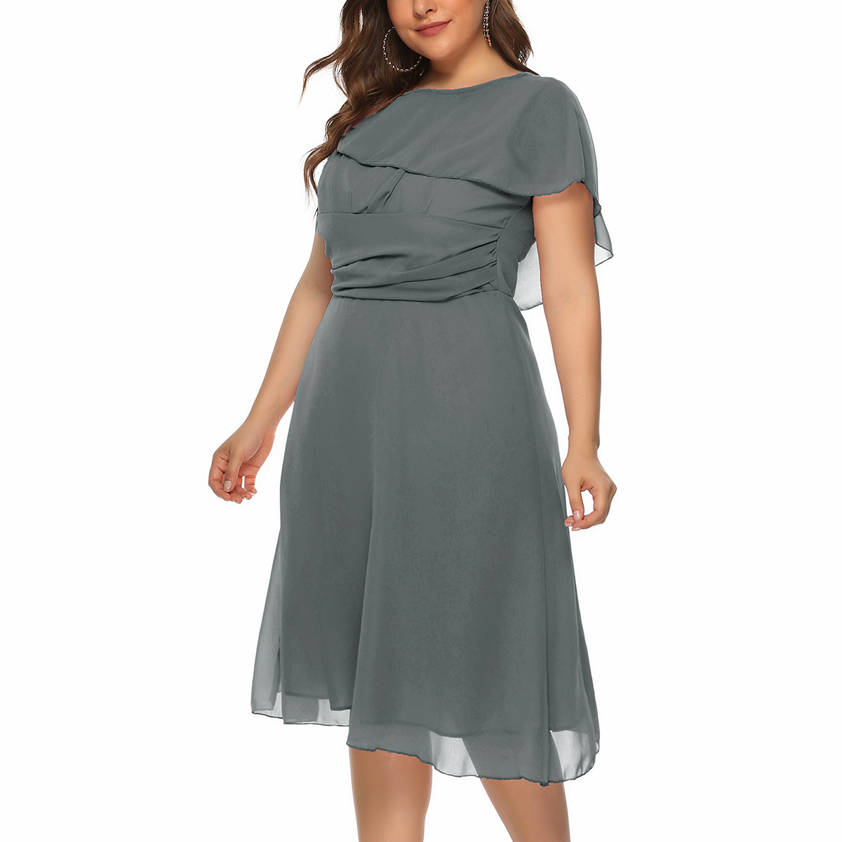 Plus Size Chiffon A Line Dress Elegant Mid Length Flattering Fit Perfect for Casual or Formal Occasions Wholesale