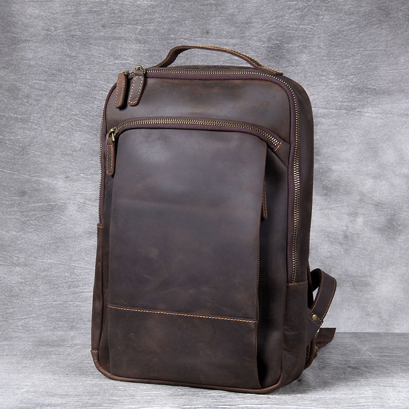 Balo Da Bò Crazy Horse Vintage Đựng Laptop 15.6 inch Màu Nâu