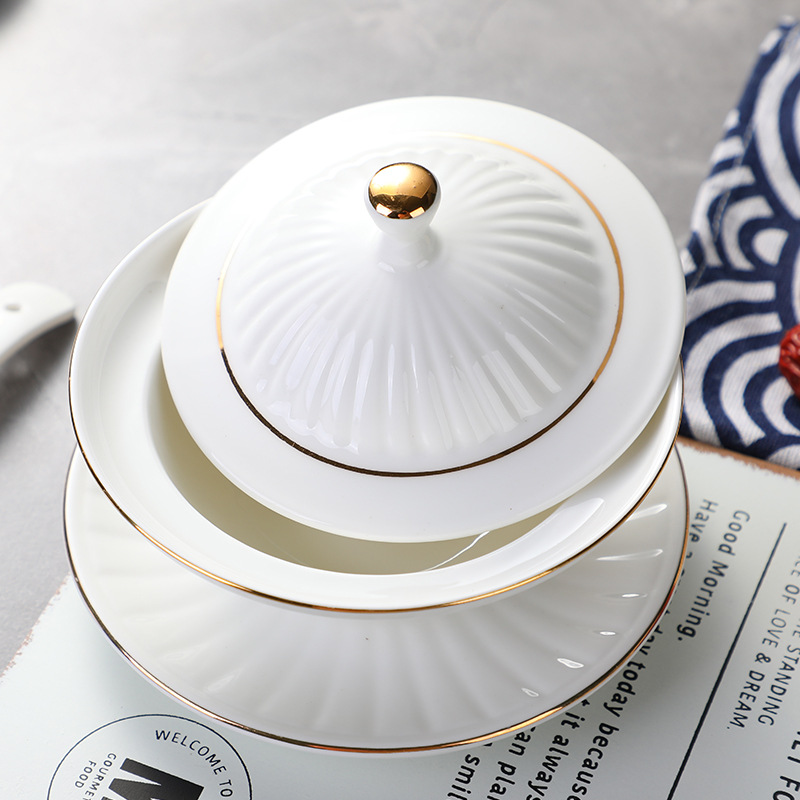 Desc Gold Bird's Nest Bowl Dessert Bowl High-end Hotel Bird's Nest Stew Cup Ceramic Bowl Restaurant Sugar Water Dessert Porridge Bowl Steamed Egg Bowl