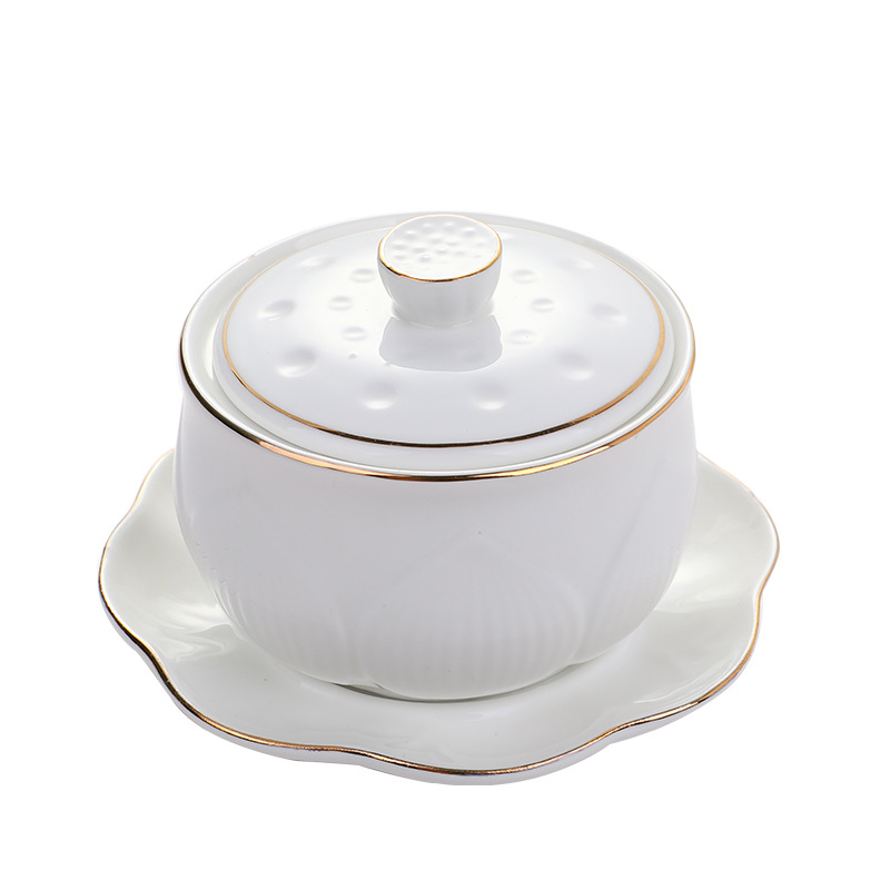 Desc Gold Bird's Nest Bowl Dessert Bowl High-end Hotel Bird's Nest Stew Cup Ceramic Bowl Restaurant Sugar Water Dessert Porridge Bowl Steamed Egg Bowl