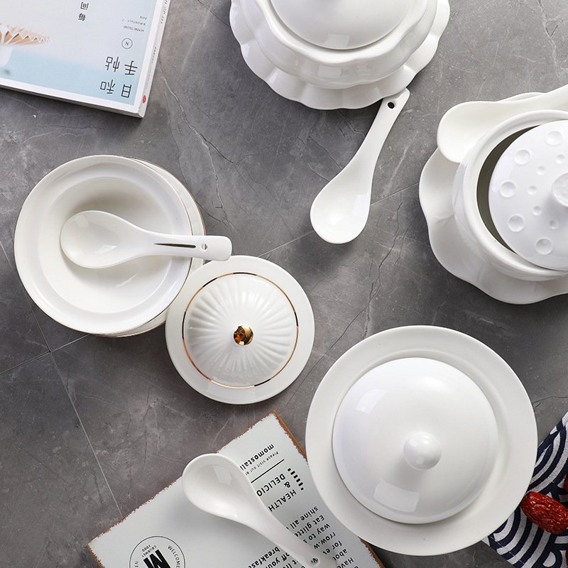 Desc Gold Bird's Nest Bowl Dessert Bowl High-end Hotel Bird's Nest Stew Cup Ceramic Bowl Restaurant Sugar Water Dessert Porridge Bowl Steamed Egg Bowl