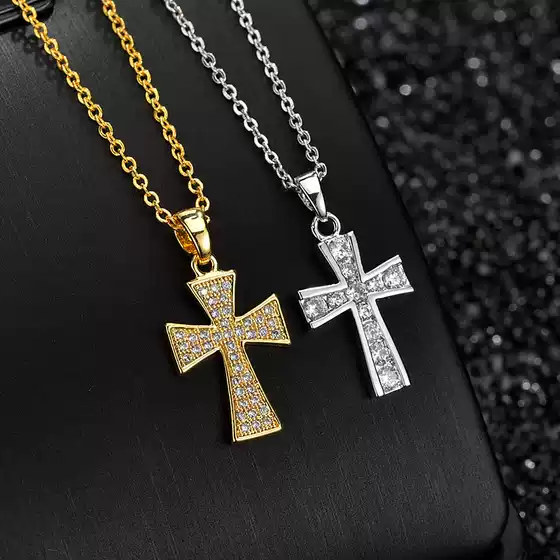 Cross Necklace AAA Grade Zircon Micro Pendant European and American Exquisite 18K Gold Plated Hip Hop Men's and Women's Necklace Pendant