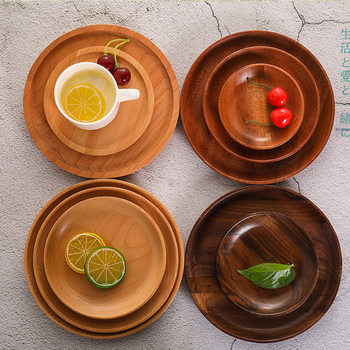 Wooden Beech Tray, Simple Children's Divided Plate, Western-Style Tableware, Wooden Insulated Tray for Dried Fruits, Wholesale Storage, Round Shape